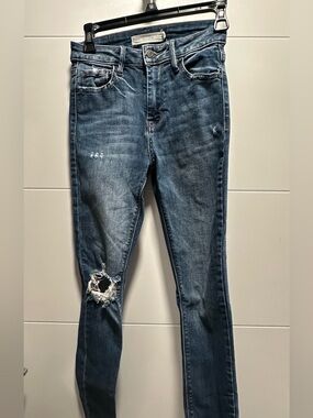 High-Rise Distressed Skinny Jeans - Dark Blue